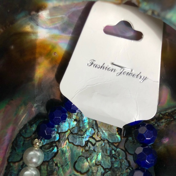 Fashion Jewelry Cobalt & Pearl Stretch Bracelet - Picture 3 of 3